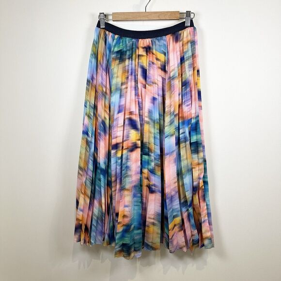 NWT Tanya Taylor Skirt Womens 6 Rainbow Watercolor PleatedColorful Fairy Lined